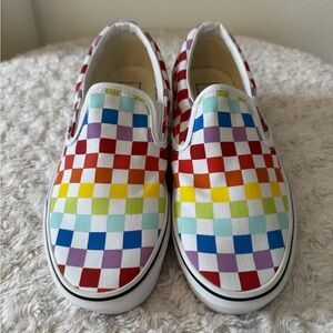 Vans Multicolor Checkered Slip-On Flats, Women’s size 9